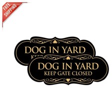 Durable Keep Gate Closed Dog Safety Sign - 2 Pack, Easy Install in Black Gold