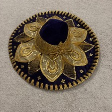 Vintage Pigalle Mexican purple, gold Velvet Sombrero Western Mariachi Hat.