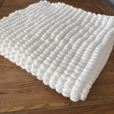 Hand Knitted Pom Pom Baby Blanket (White) for Pram, Crib or Car Seat New 80cm