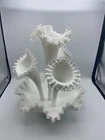 Fenton Large White Milk Glass Silver Crest Four Horn Epergne