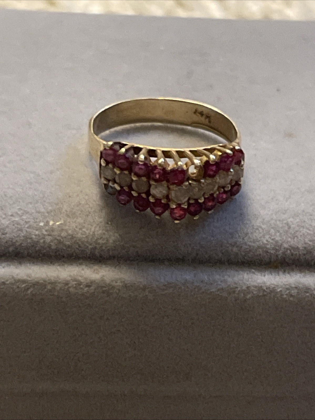 14K Yellow Solid Gold Diamond & Ruby Pyramid Vint… - image 5