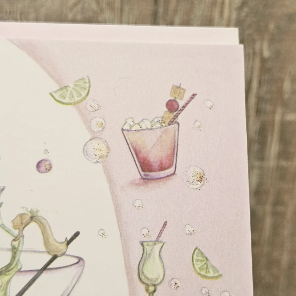 Leanin Tree Birthday Greeting Card Pink Green Glitter Drinking Funny Humor - Image 3 of 4