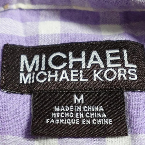 Michael Kors Shirt Men's Medium Purple Plaid Flap Pockets Button Up Short Sleeve - Picture 4 of 7