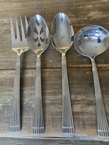 Pfaltzgraff Schematics Stainless Steel Serving Pieces SET of 4 Ribbed Handle - Picture 8 of 18