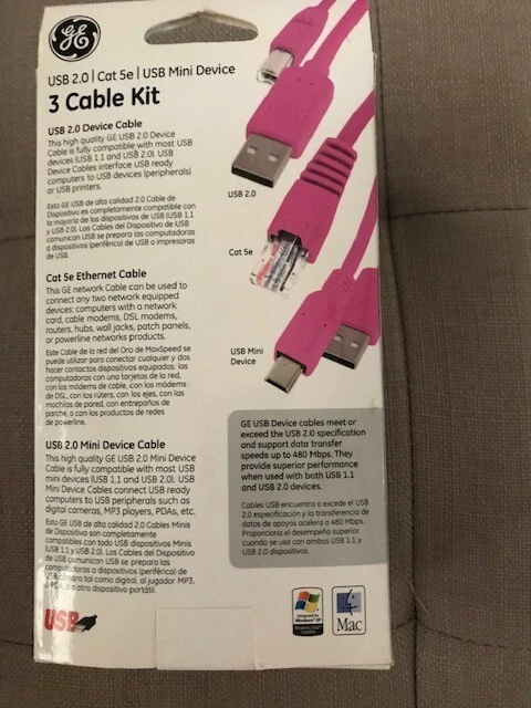 NUEVO GE 3 Cable Juego Kit Rosa USB Cat 5E Mini USB Dispositivo Foto 3 de 4