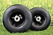 Set of 2 9x3.50-4 Flat Proof, Smooth Semi Pneumatic with Black Wheel Assembly