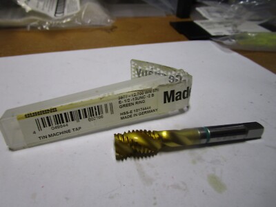 1/2-13 Green Ring Spiral Flute Bottoming ANSI Standard Small Shank Tap HSS-E