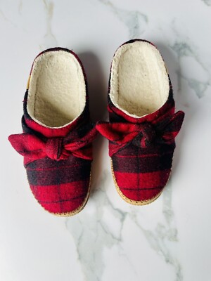 Toms Ivy Bow Scuff Slippers Slip On Buffalo Plaid Flannel House