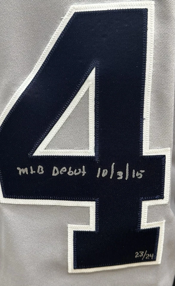 Camiseta Majestuosa Auténtica Firmada por Gary Sánchez de los Yankees/24 MLB Debut Auto Steiner Foto 4 de 4