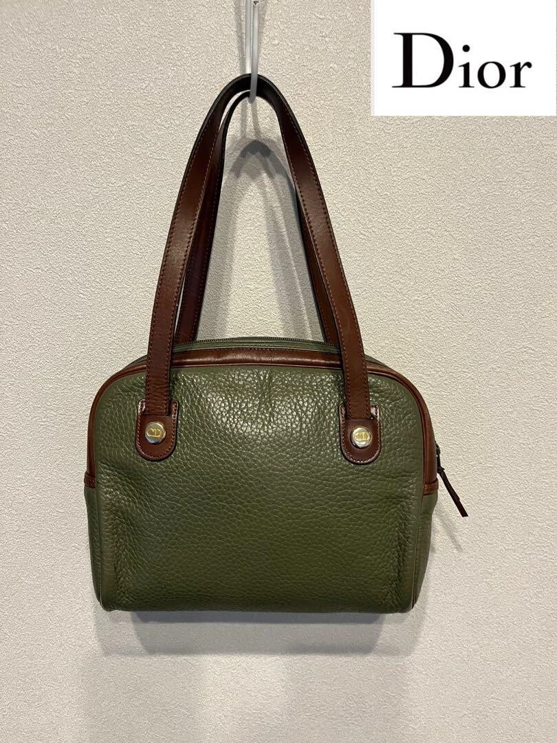 Mini sac à main Christian Dior cuir Boston vert vintage occasion