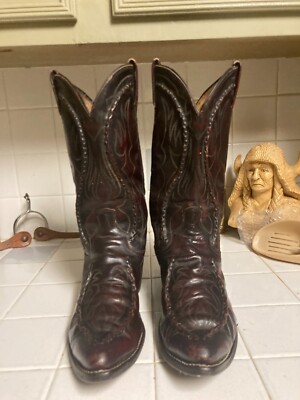 VINTAGE DAN POST USA BRUSH-OFF BLACK CHERRY LEATHER WESTERN  display picture 3