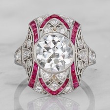 3.35ct White Round Cut CZ Art Deco Vintage Engagement Ring Sterling Silver