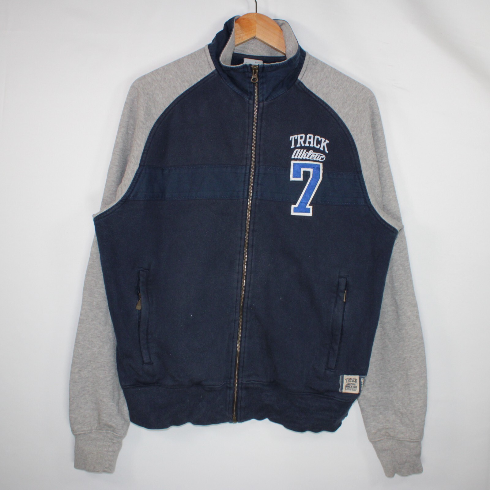 Nike Mens Medium Cotton Bomber Full Zip 00s Y2K Track Jacket with Pockets and Colourblock Design