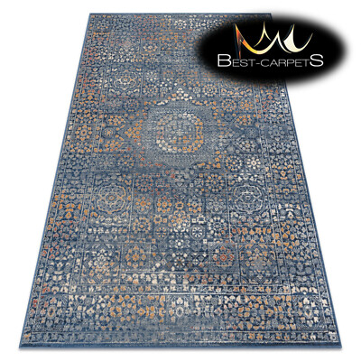 TOLLE NATURWOLLE Teppiche NAIN Ornament Navy / Orange Exklusiv Vintage