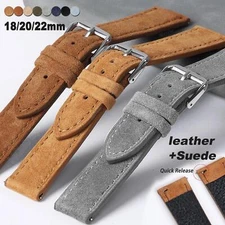 Genuine Suede Leather Watch Strap Quick Release Replacement Brown Band 20mm 22mm