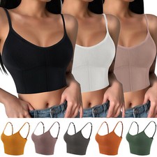 Women Strappy Gym Yoga Backless Bralette Padded Bra Crop Top Cami Vest Fitness