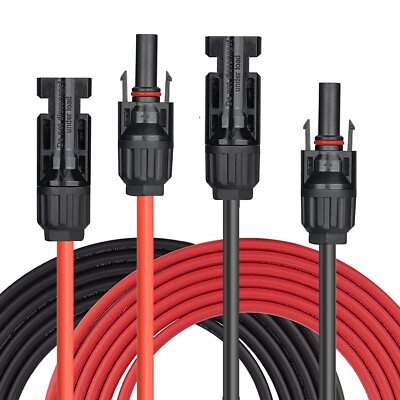 14 AWG Solar Panel Extension Cable PV Wire Solar Connector Pair Black & Red 2mm