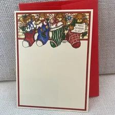 Merry Christmas to All Holiday Teddy Bears in Socks Wishes Greeting Notecard