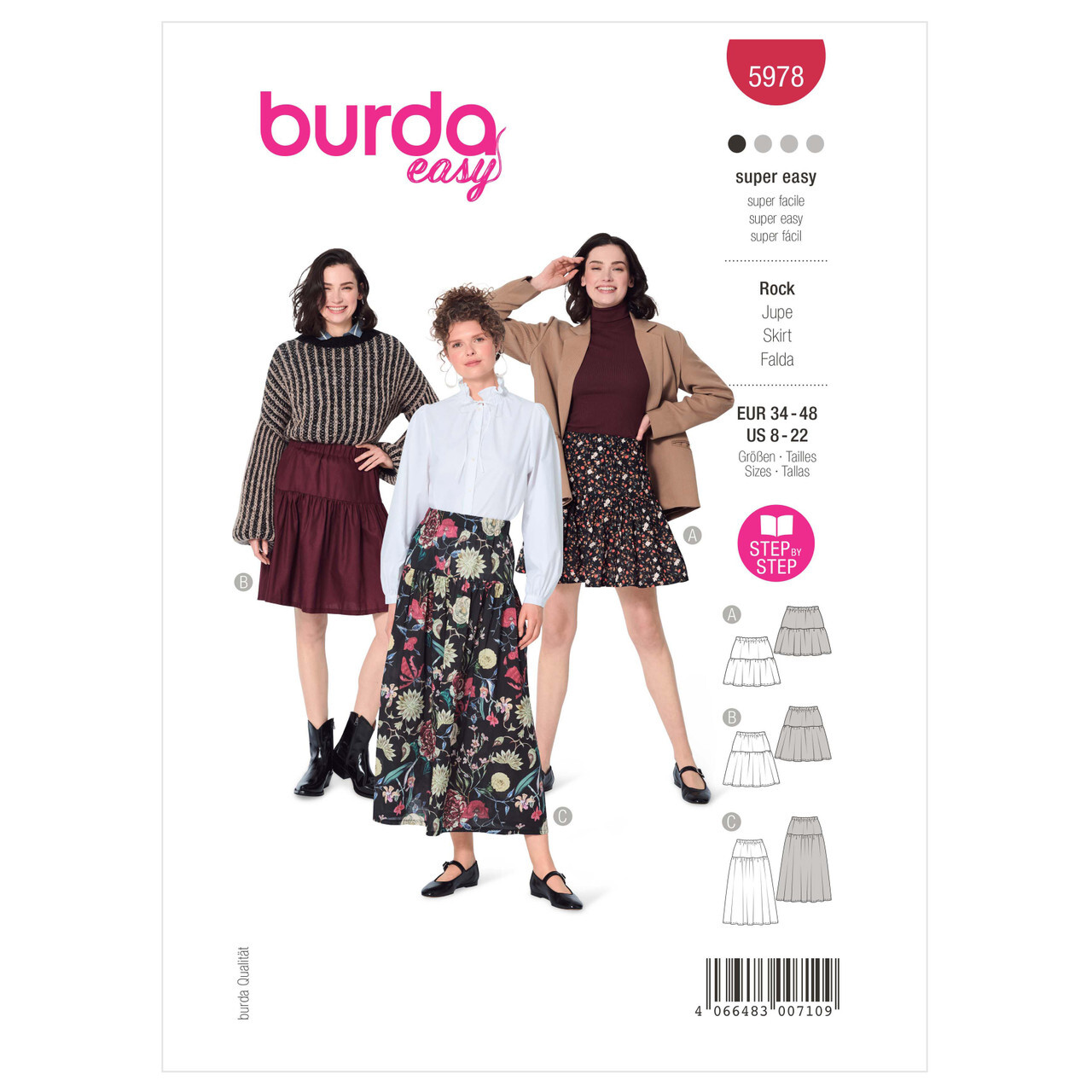 Burda Super Easy SEWING PATTERN 5978 Misses Tiered Skirt Sizes 8-22 Tracked Post