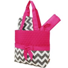 New Diaper Bag Pink grey white chevron quilted change pad and small bag N Gil