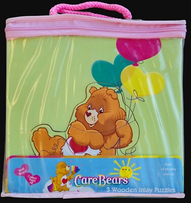 Vintage Care Bears Wood Inlay Puzzle Set in Package 18 Month + Good Luck Bear 