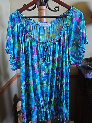Avenue Plus Size 22 24 Watercolor Drop Waist SS Pullover Lightweight Tunic Top