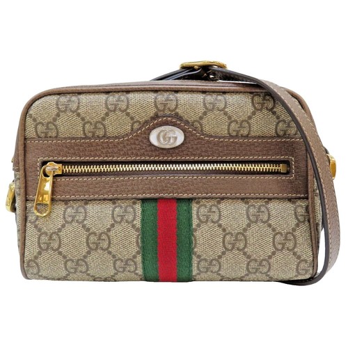 GUCCI Mini Boston Bag PVC/Leather Vintage Cursive Logo Authentic 