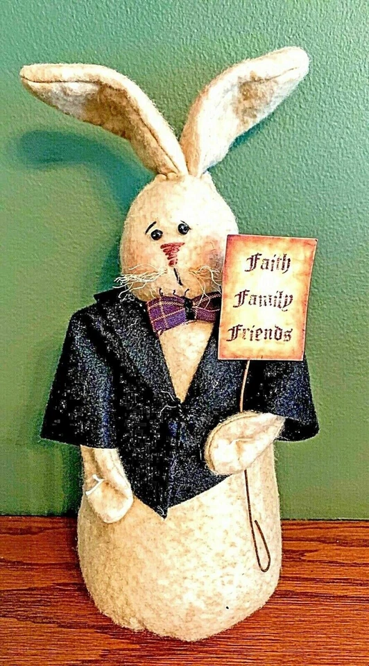 Primitive Handmade Spring Faith Family Friends 10" Bunny/Rabbit - Image 3 of 4