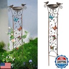 Sunnypark Bird Bath with Trellis Outdoor, Antique Garden Iron Trellis with De