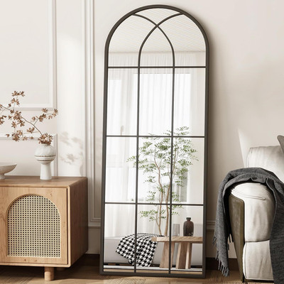 Arched Full Length Mirror 56''x22'' - Black Windowpane Design for Any Room