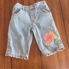Disney Kids Toddler Girls 2T Ruffle Denim Wide Leg Jeans Floral Side Snap