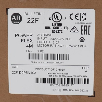 22F-D2P5N103 AB  PowerFlex 4 0.75 kW 1Hp AC Drive