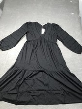 Boden Dress Womens 8R Black V Neck Long Balloon Sleeve Embroidered Maxi NWT
