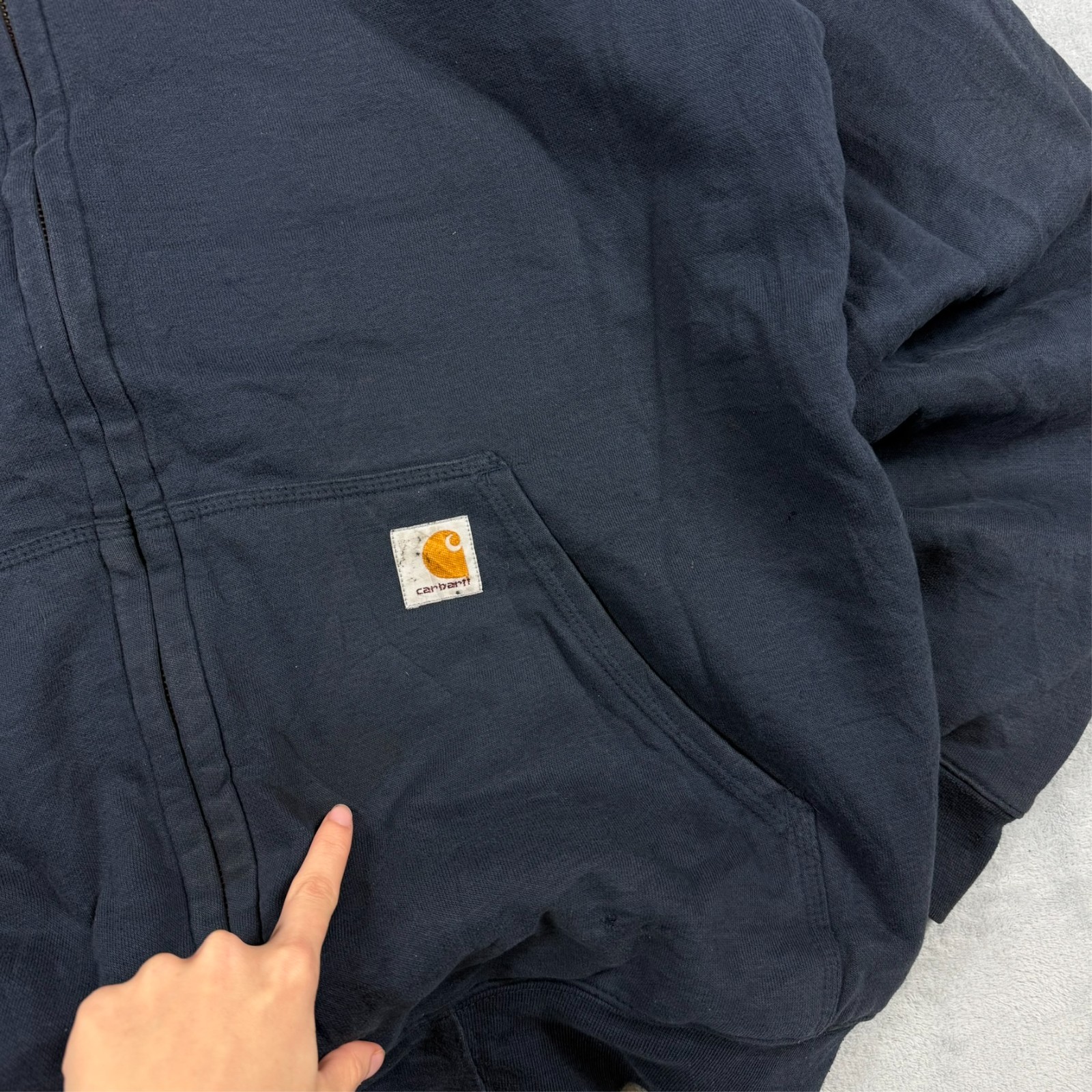 Vintage Carhartt 2000's Y2K Navy Sherpa Lined Oversized Lrg Tall Full Zip Hoodie image 6