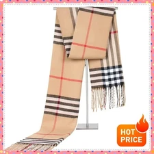 Winter Faux Cashmere Scarf Unisex Plaid Warm Shawl Couple Gift