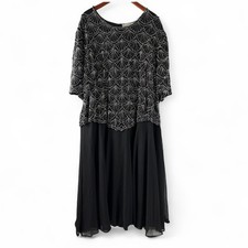 Vintage French Collizioni Sequin Beaded Formal Midi Dress Black Size 5X