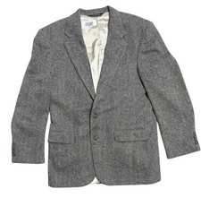 Lands' End Blazer Mens 42 Long Gray Herringbone Wool Sport Coat 2 Button Jacket