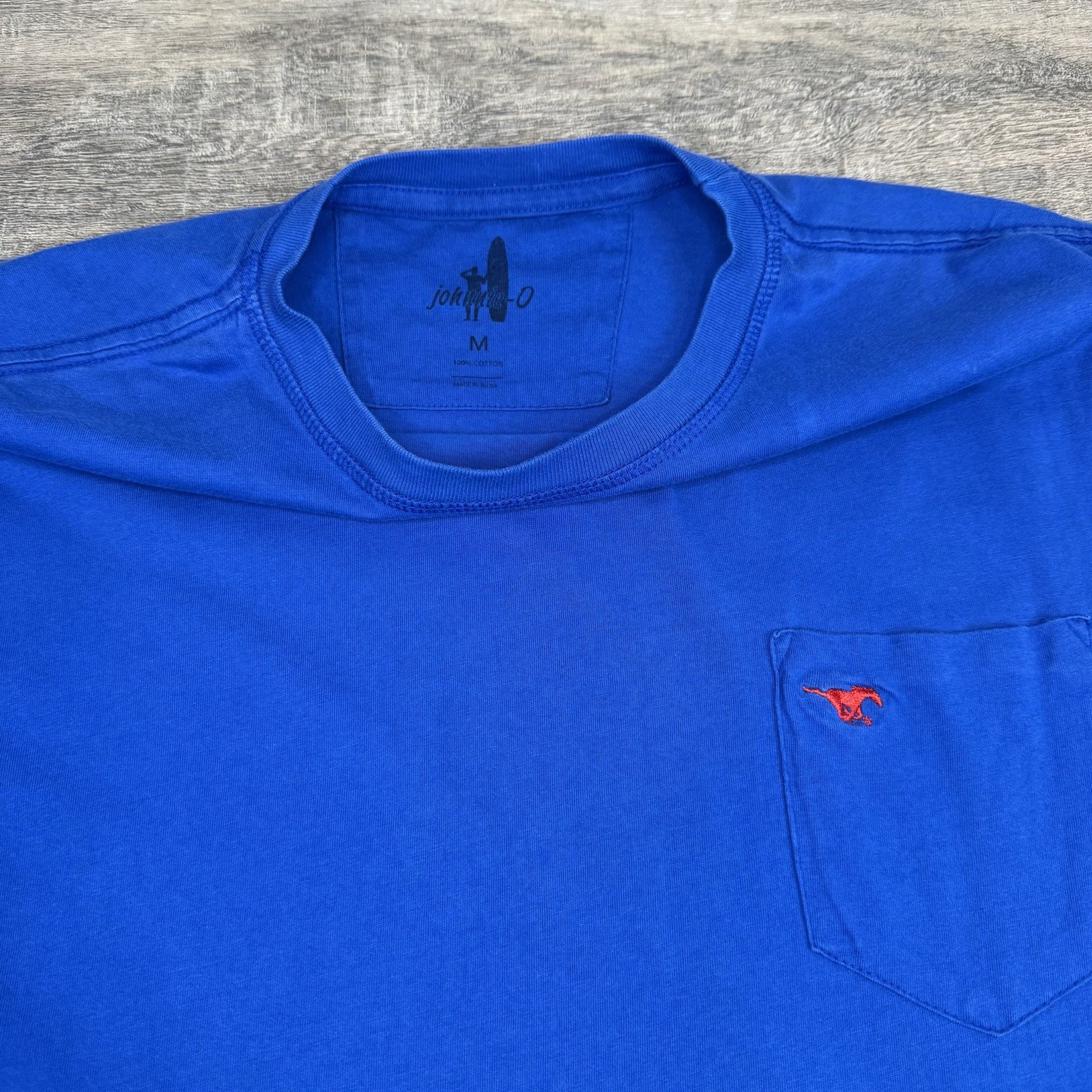 PONY T shirt uomo Johnnie O tasca taglia media blu cotone rara logo petto cavallo