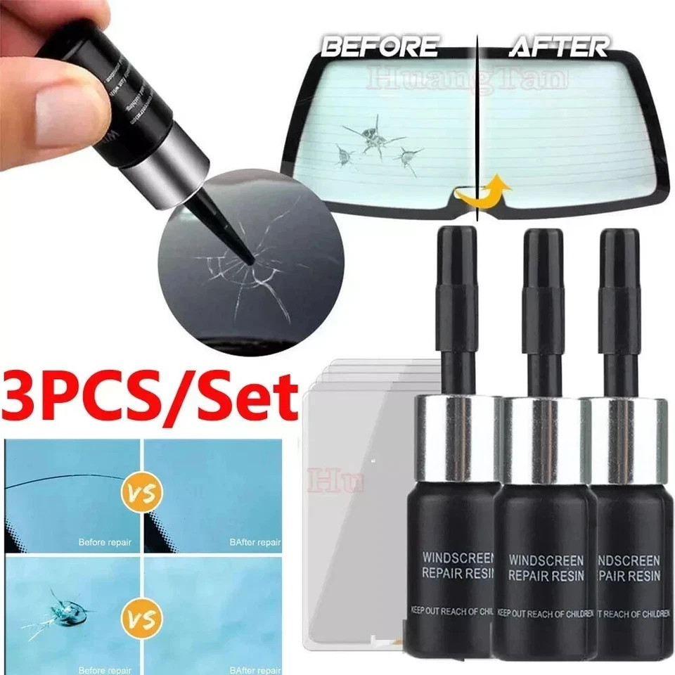 3x Kit de Reparación de Parabrisas Fijar Viruta de Vidrio Grieta Parabrisas Coche Parabrisas Ventana