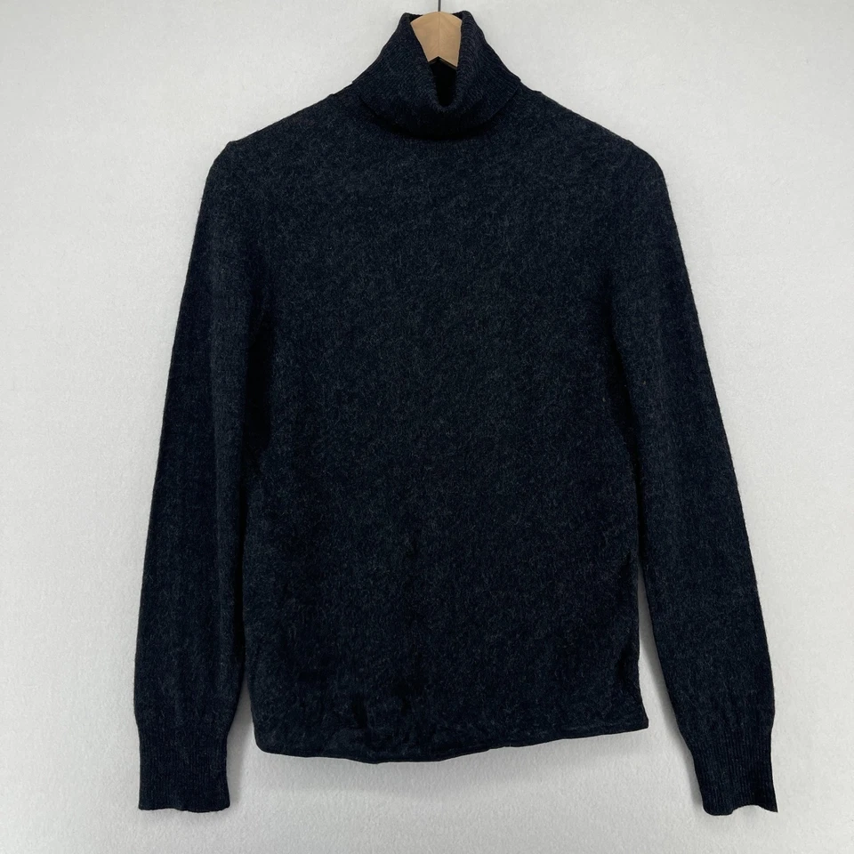 DKNY Sweater Womens M 100% Wool Brushed Turtleneck Pullover Charcoal HK VTG - Image 2 of 4