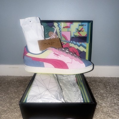 PUMA Suede Colorblock Pink Blue Yellow Low Top Athletic Sneaker Lace Up