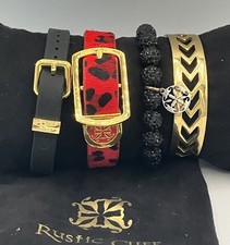 Rustic Cuff 4 Pc Bracelet Stack Red Haircalf ...