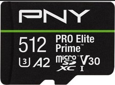 PNY 512GB PRO Elite Prime  C10 U3 V30 A2 microSDXC Flash Memory 512GB, Black