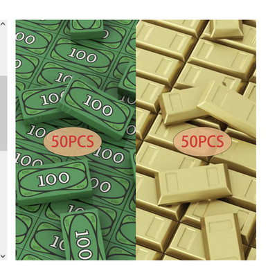 Lego 50 New Green Tiles 50 Gold Bricks1 x 2 with Currency Money 100 Bills