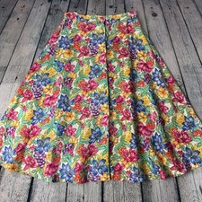 Vintage Talbots Colorful Tropical Floral Button Down Linen A-Line Skirt ALTERED