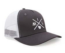 Adjustable Snapback Trucker Baseball Cap (MIL - Milwaukee, Grey White)
