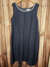 Vintage Coldwater Creek Women's Linen Blend Navy Midi Dress Sleeveless Size W20