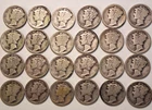 24 DIMES----1916-1936 MIXED LOT PDS 90% SILVER MERCURY DIME LOT - AVG CIRCULATED