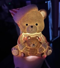 Vintage Christmas Teddy Bear Night Light Holding Baby Bear Lamp Works Approx 6  