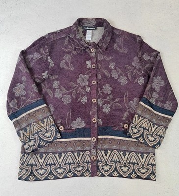 Sag Harbor Gobelin Jacke Blumenmuster Tapestry Jacket Vintage Baumwolle Mehrfarbig